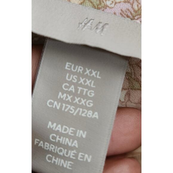 H&M Floral Button Down Blouse Collared Long Sleeve Pink Green Tan Size XXL NEW - Picture 4 of 8